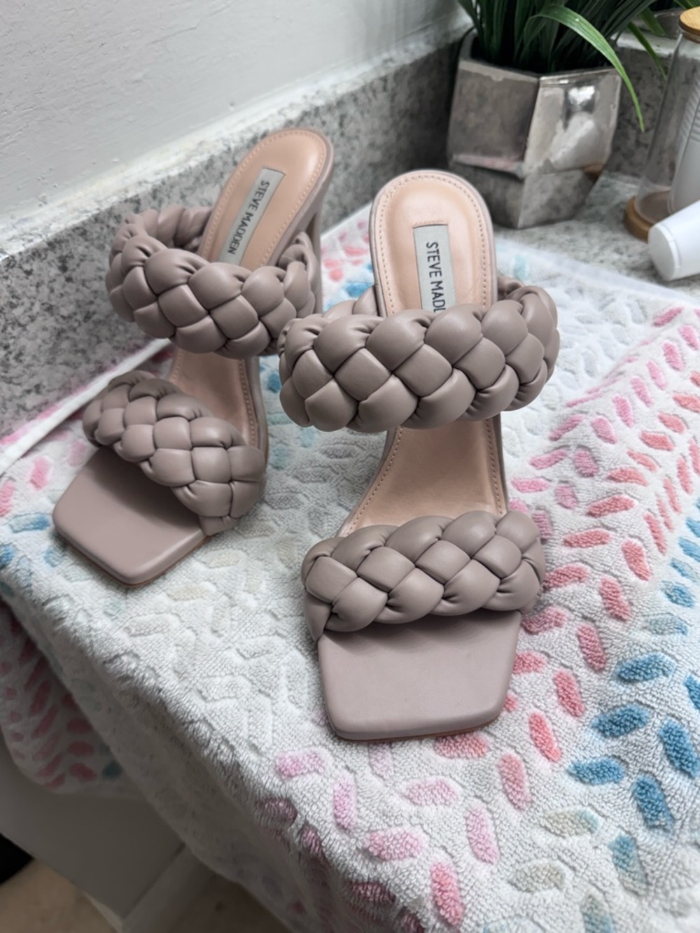 Steve Madden Braided Double-Strap Heeled Sandal - Taupe